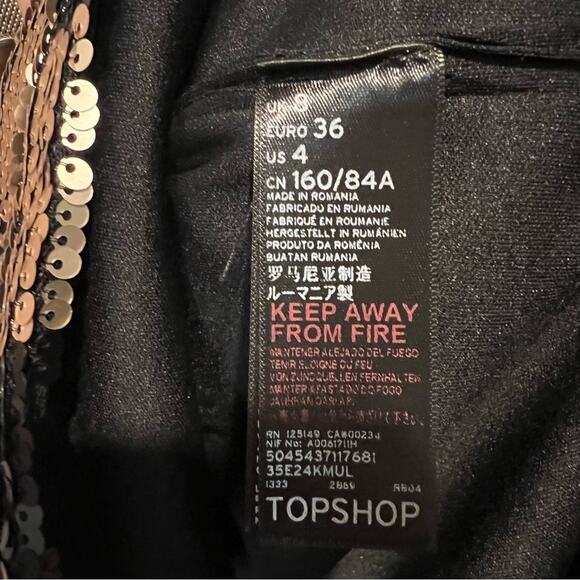 Topshop Cold Shoulder Sequins Mini Dress sz 4 Green and Gold - Picture 6 of 12